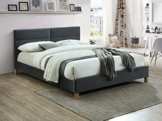 Double Bed Sierra Velvet | size: Length: 213cm, Width: 166cm, Height: 91cm | color: Gray | image: 1 | variant: 1010182