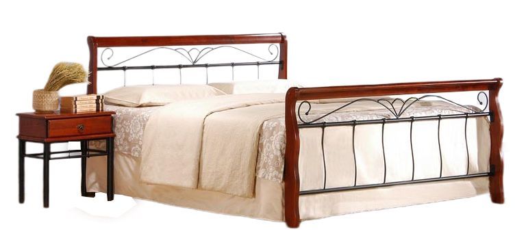 Double Bed Veronica | size: Length: 219cm, Width: 162cm, Height: 101cm | color: Black/Cherry wood | image: 1 | variant: 1010949