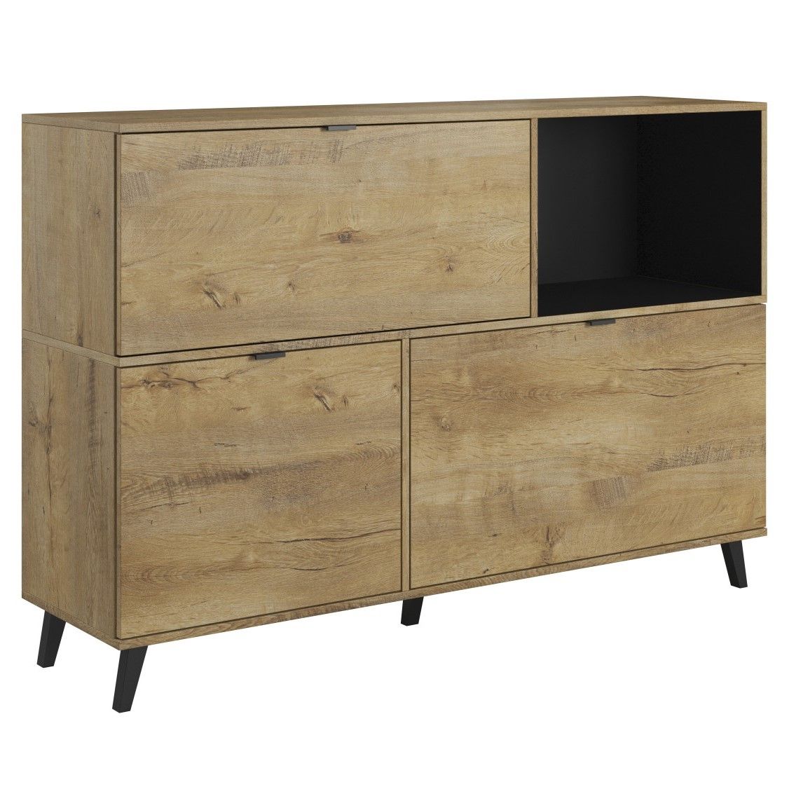 Dresser Nest 1 | size: Width: 150cm, Height: 100cm, Depth: 45cm | color: Black/Oak | image: 1 | variant: 1010832