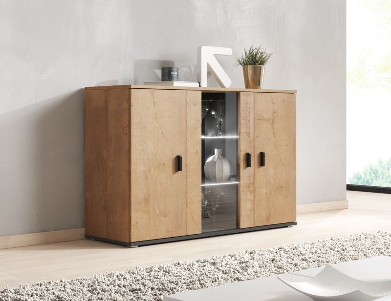 Dresser West Weybridge | size: Length: 41cm, Width: 120cm, Height: 80cm | color: Black/Oak | image: 0 | variant: 1007231