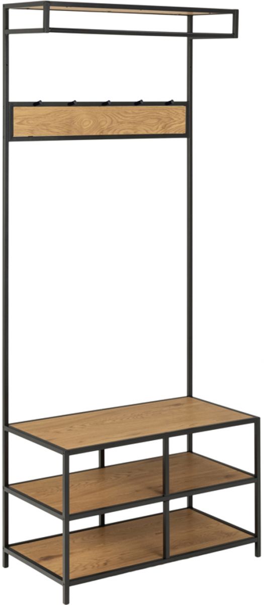 Hallway Furniture Set Seaford | size: Width: 77cm, Height: 185cm, Depth: 40cm | color: Black/Oak | image: 1 | variant: 1012826