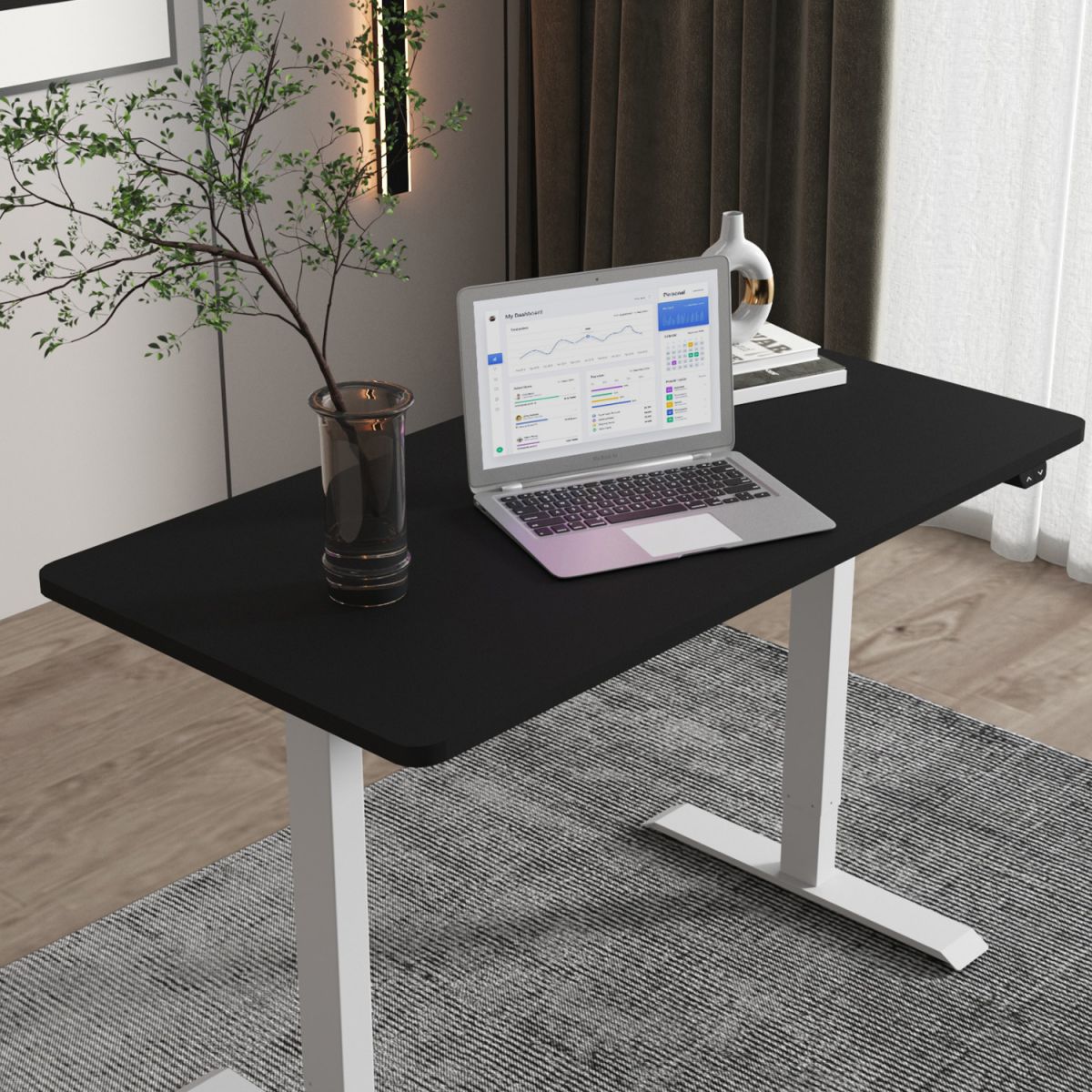 Height Adjustable Desk Bologna | size: Length: 80cm, Width: 140cm, Height: 121cm | color: Black / Gray | image: 3 | variant: 1001518