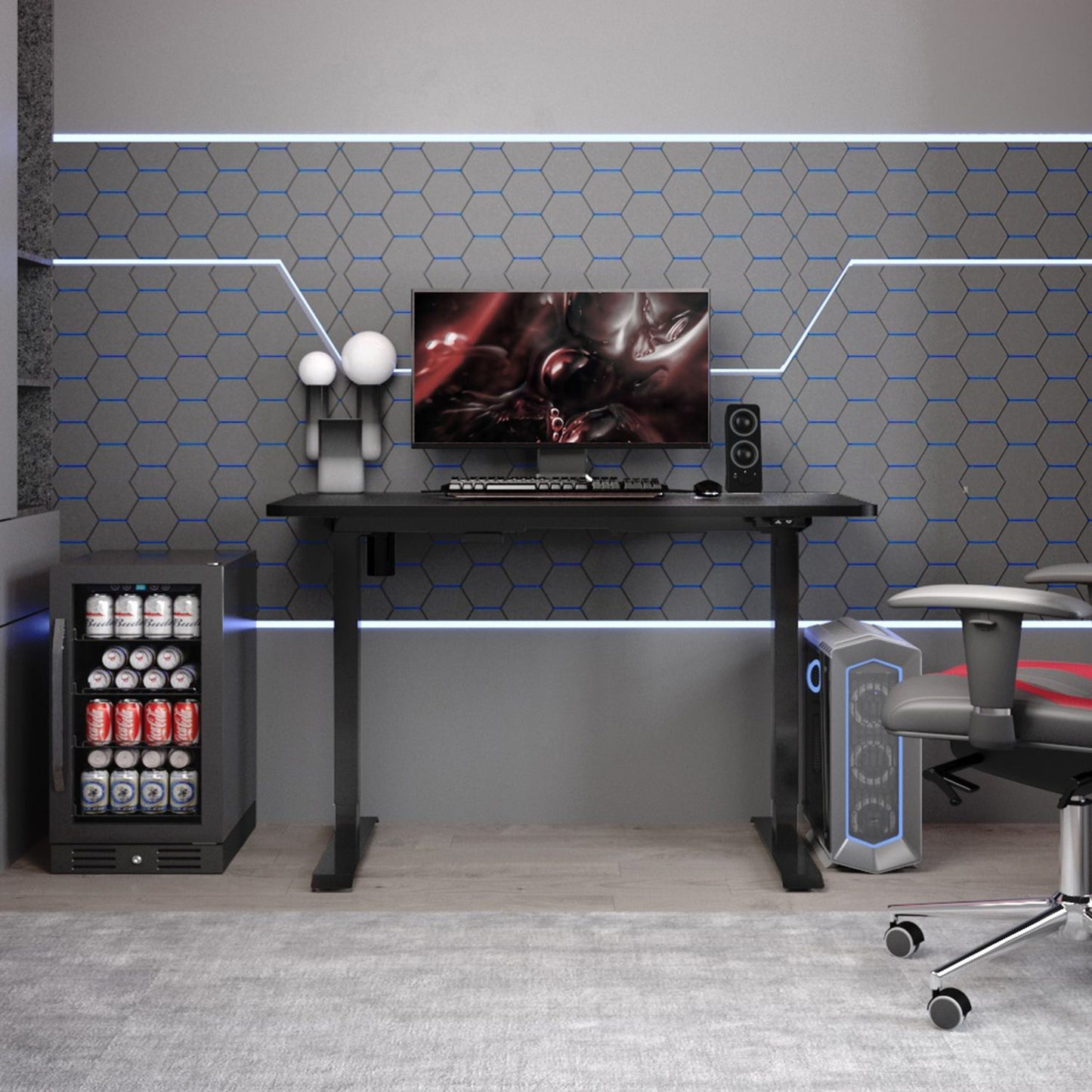 Height Adjustable Desk Ergo 7 | size: Length: 80cm, Width: 140cm, Height: 121cm | color: Black / Black | image: 1 | variant: 1012423