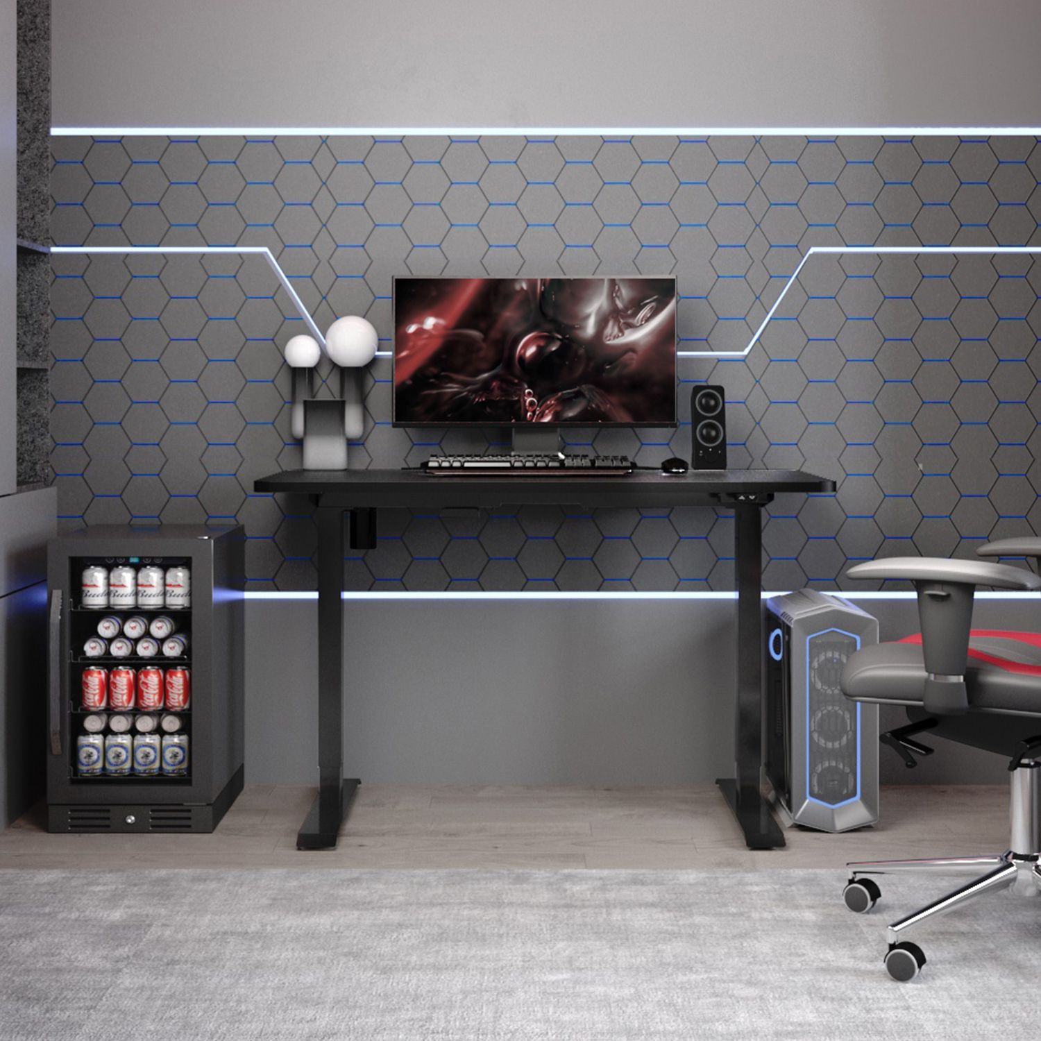 Height Adjustable Desk Ergo 7 | size: Length: 80cm, Width: 140cm, Height: 121cm | color: Black / Black | image: 1 | variant: 1012423