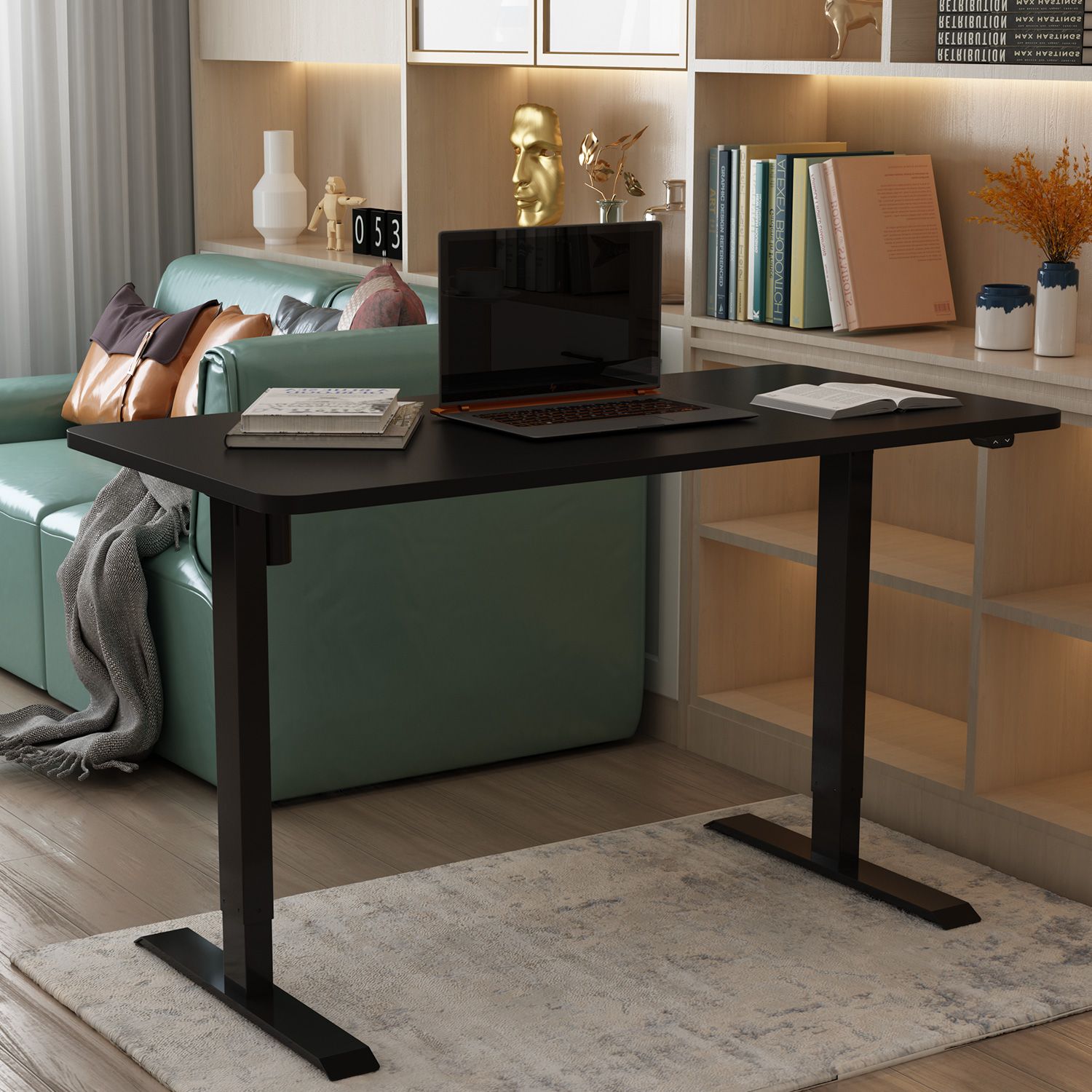 Height Adjustable Desk Ergo 7 | size: Length: 80cm, Width: 140cm, Height: 121cm | color: Black / Black | image: 2 | variant: 1012423