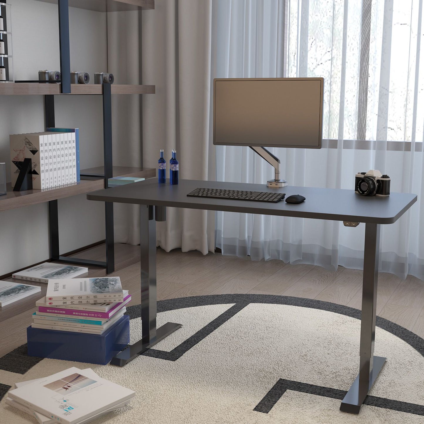 Height Adjustable Desk Ergo 7 | size: Length: 80cm, Width: 140cm, Height: 121cm | color: Black / Black | image: 3 | variant: 1012423
