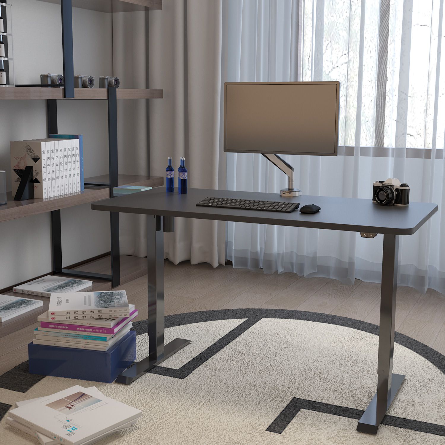 Height Adjustable Desk Ergo 7 | size: Length: 80cm, Width: 140cm, Height: 121cm | color: Black / Black | image: 3 | variant: 1012423