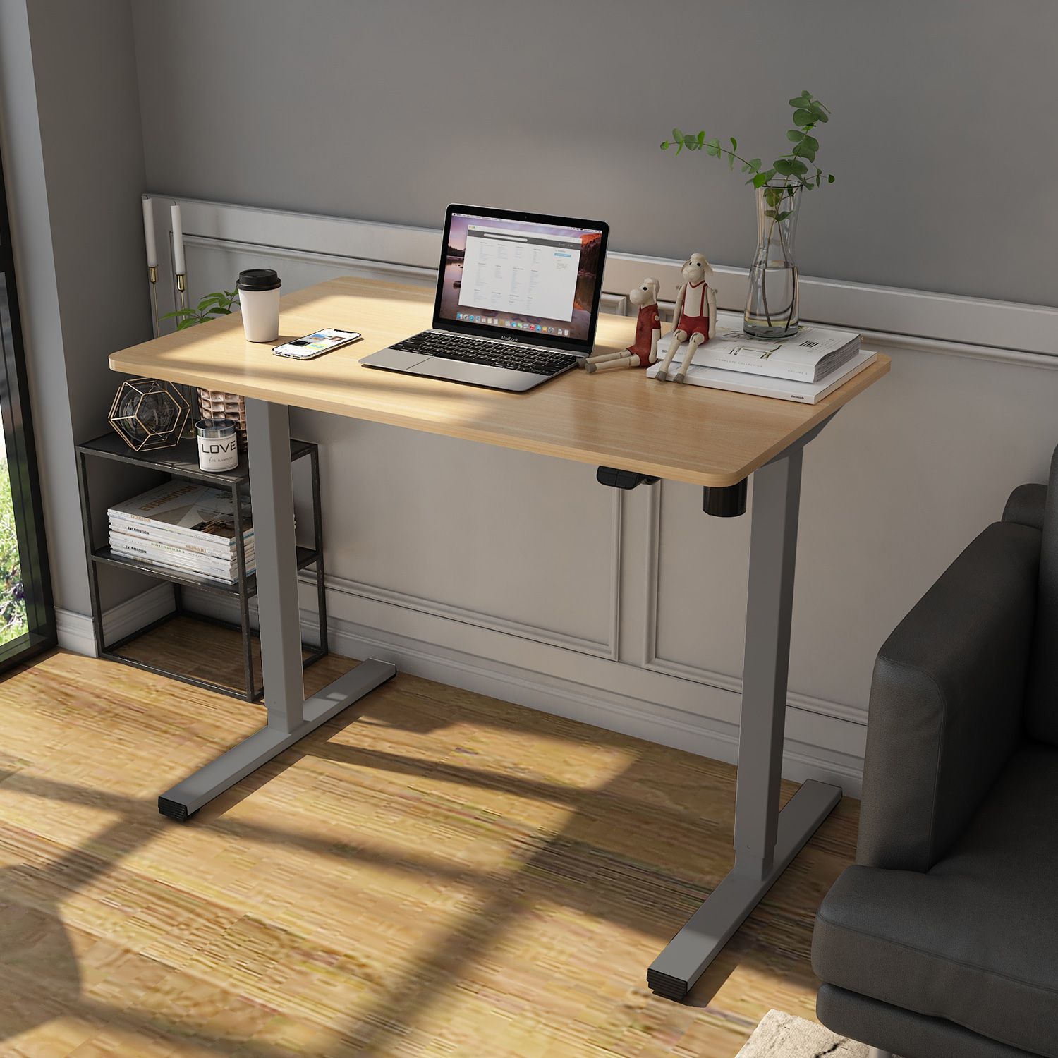 Height Adjustable Desk Verona | size: Length: 60cm, Width: 120cm, Height: 116cm | color: Oak / Gray | image: 2 | variant: 1001503