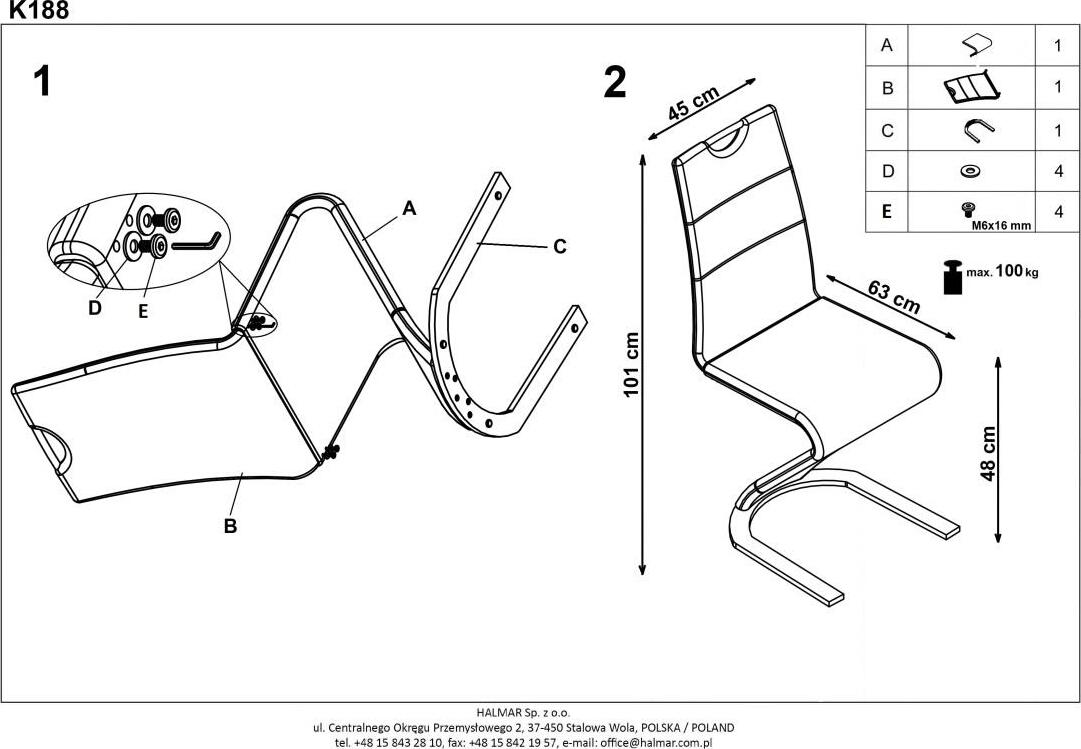 Kitchen Chair K188 | size: Width: 45cm, Height: 101cm, Depth: 63cm | color: Brown | image: 8 | variant: 1003063