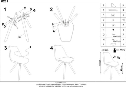 Kitchen Chair K201 | size: Width: 48cm, Height: 81cm, Depth: 57cm | color: White | image: 4 | variant: 1003065