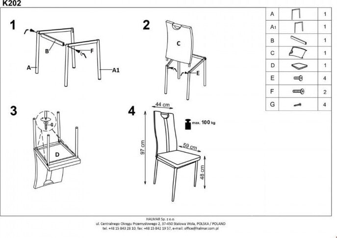Kitchen Chair K202 | size: Width: 44cm, Height: 97cm, Depth: 59cm | color: Gray | image: 6 | variant: 1003069