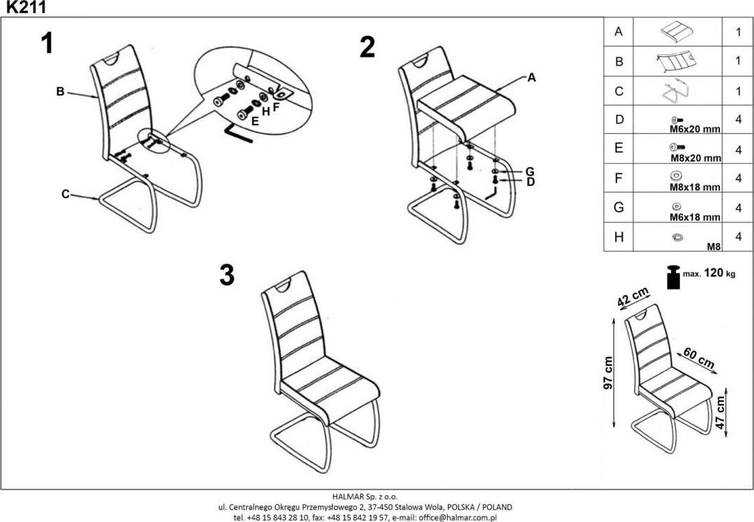 Kitchen Chair K211 | size: Width: 42cm, Height: 97cm, Depth: 60cm | color: Black | image: 4 | variant: 1003079