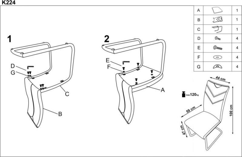 Kitchen Chair K224 | size: Width: 44cm, Height: 100cm, Depth: 59cm | color: Gray | image: 8 | variant: 1003087