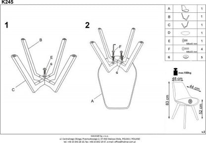 Kitchen Chair K245 | size: Width: 48cm, Height: 83cm, Depth: 44cm | color: White | image: 5 | variant: 1011467
