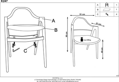 Kitchen Chair K247 | size: Width: 51cm, Height: 80cm, Depth: 57cm | color: Gray | image: 7 | variant: 1003099