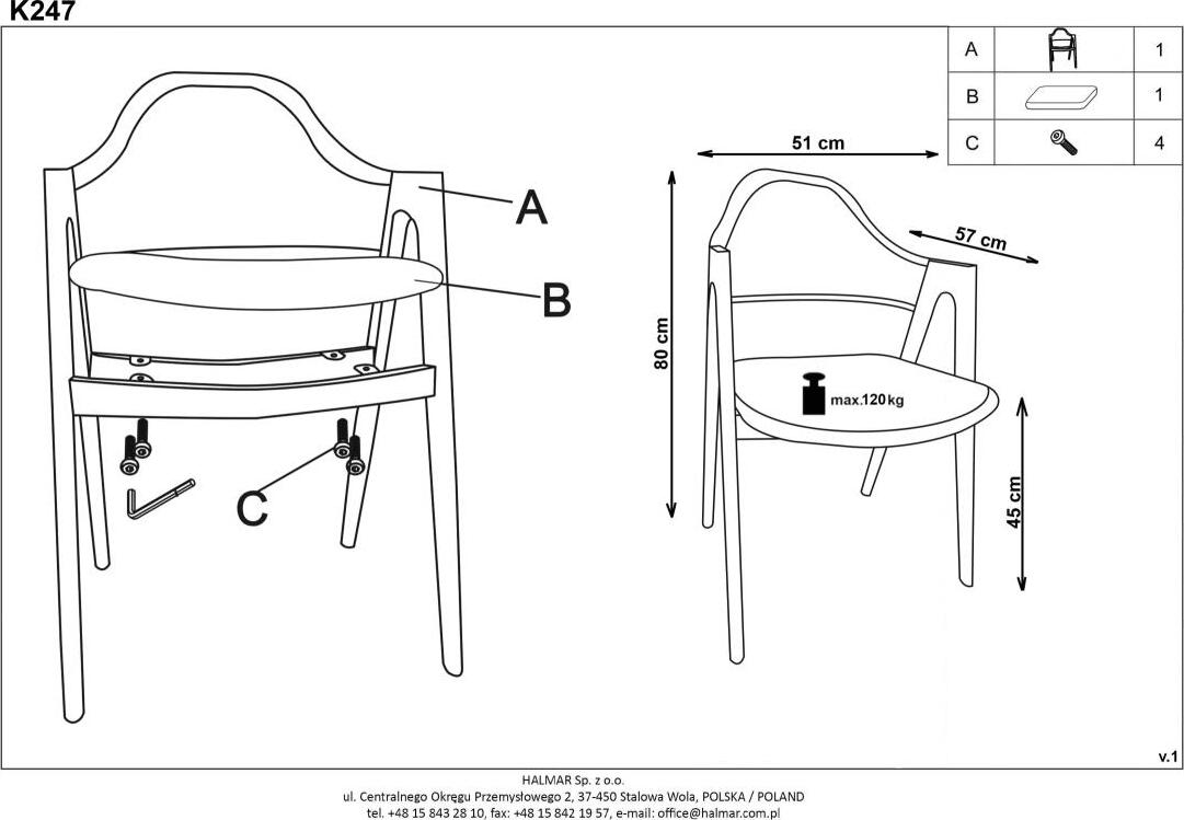 Kitchen Chair K247 | size: Width: 51cm, Height: 80cm, Depth: 57cm | color: White | image: 5 | variant: 1003098