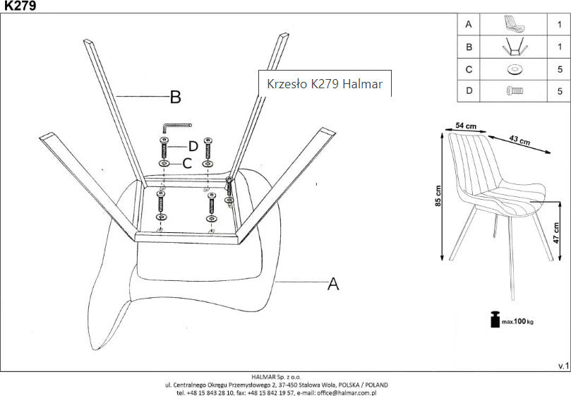 Kitchen Chair K279 | size: Width: 45cm, Height: 85cm, Depth: 43cm | color: Gray | image: 7 | variant: 1011459