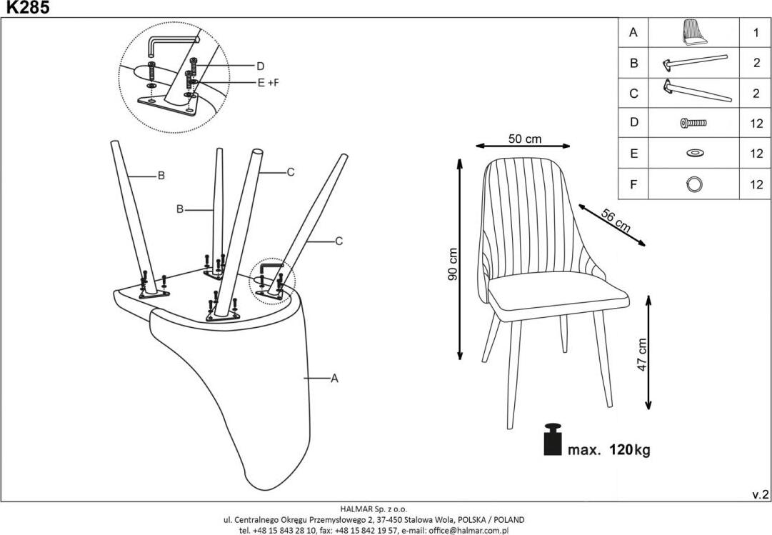 Kitchen Chair K285 | size: Width: 56cm, Height: 85cm, Depth: 49cm | color: Gray | image: 7 | variant: 1003109