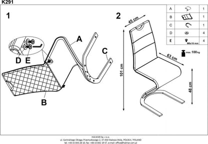 Kitchen Chair K291 | size: Width: 45cm, Height: 101cm, Depth: 63cm | color: Black | image: 8 | variant: 1003116