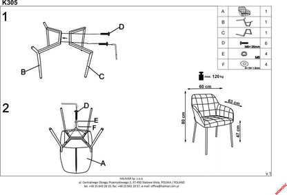 Kitchen Chair K305 | size: Width: 58cm, Height: 80cm, Depth: 57cm | color: Gray | image: 9 | variant: 1003131