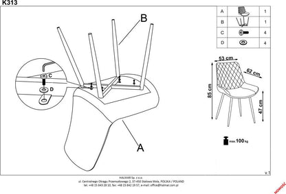 Kitchen Chair K314 | size: Width: 49cm, Height: 80cm, Depth: 50cm | color: Blue | image: 8 | variant: 1003135