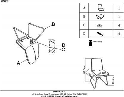 Kitchen Chair K326 | size: Width: 49cm, Height: 85cm, Depth: 55cm | color: Gray | image: 7 | variant: 1011472
