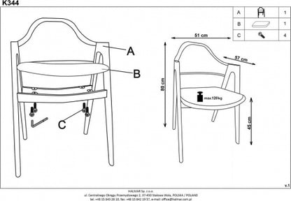 Kitchen Chair K344 1 | size: Width: 51cm, Height: 82cm, Depth: 57cm | color: Beige | image: 3 | variant: 1012935