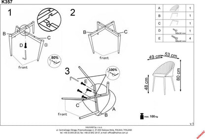 Kitchen Chair K357 | size: Width: 53cm, Height: 80cm, Depth: 50cm | color: Gray | image: 7 | variant: 1003159