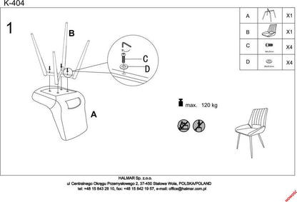 Kitchen Chair K404 | size: Width: 52cm, Height: 88cm, Depth: 58cm | color: Gray | image: 9 | variant: 1003221