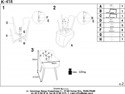 Kitchen Chair K418 | size: Width: 56cm, Height: 81cm, Depth: 65cm | color: Yellow | image: 5 | variant: 1012314