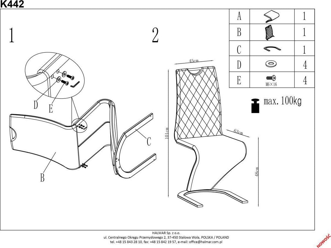Kitchen Chair K442 | size: Width: 46cm, Height: 102cm, Depth: 61cm | color: Gray | image: 7 | variant: 1003283