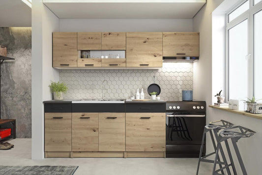Kitchen Equipment Set Alina | size: Width: 240cm | color: Black/Oak | image: 1 | variant: 1012429