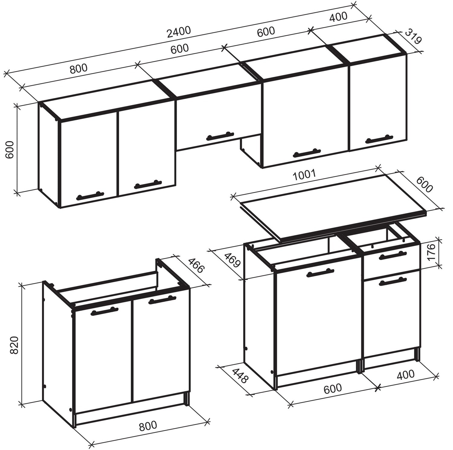 Kitchen Equipment Set Daria 1 | size: Width: 240cm, Height: 214cm, Depth: 60cm | color: Black | image: 2 | variant: 1016939