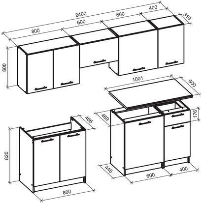 Kitchen Equipment Set Daria 1 | size: Width: 240cm, Height: 214cm, Depth: 60cm | color: Black | image: 2 | variant: 1016939