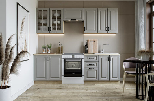Kitchen Equipment Set Elizabeth 1 | size: Width: 240cm, Height: 214cm, Depth: 60cm | color: Oak/Grey | image: 1 | variant: 1012964