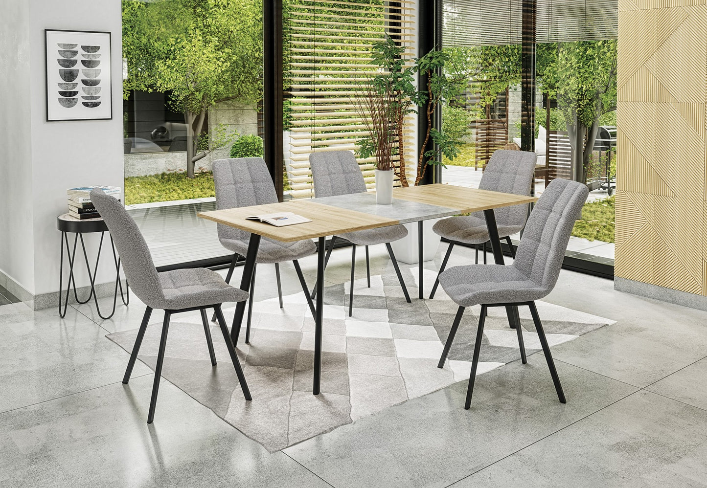 Kitchen Table Albon | size: Length: 80cm, Width: 160cm, Height: 76cm | color: Oak/Grey | image: 5 | variant: 1011220