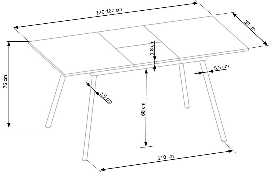 Kitchen Table Albon | size: Length: 80cm, Width: 160cm, Height: 76cm | color: Oak/Grey | image: 6 | variant: 1011220