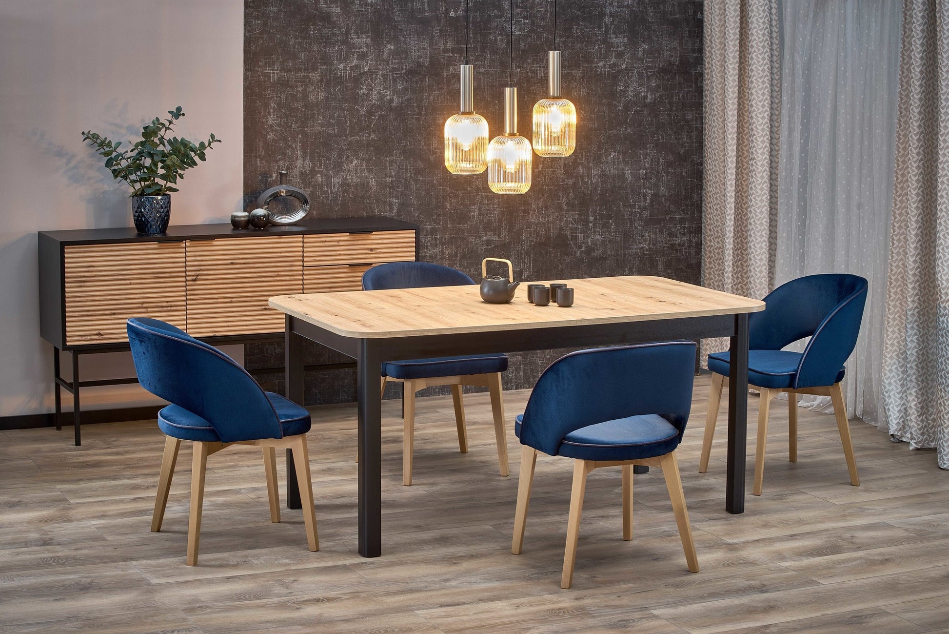 Kitchen Table Auckland | size: Length: 90cm, Width: 228cm, Height: 76cm | color: Black/Oak | image: 5 | variant: 1003127