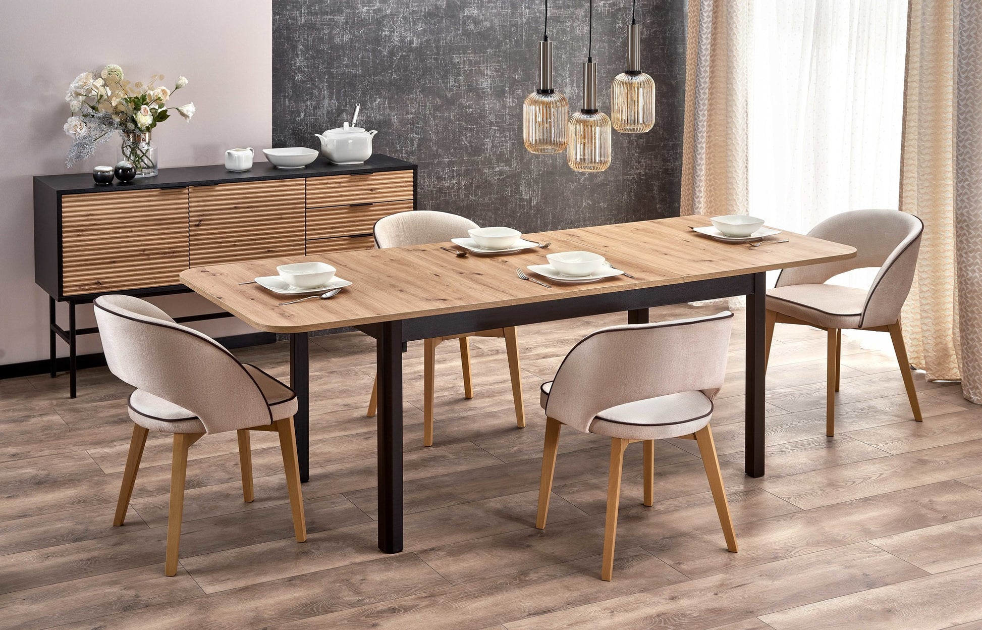 Kitchen Table Auckland | size: Length: 90cm, Width: 228cm, Height: 76cm | color: Black/Oak | image: 6 | variant: 1003127