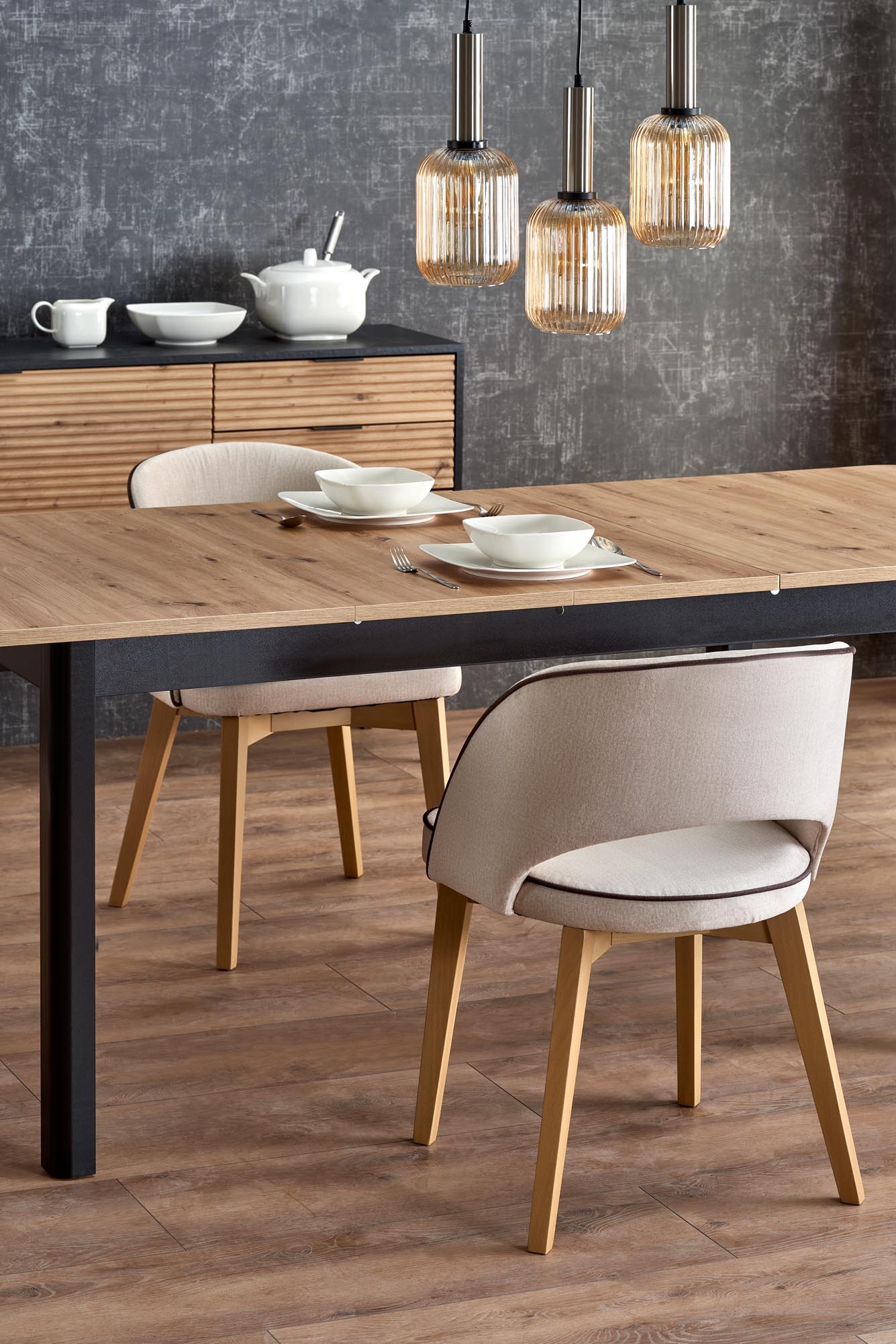 Kitchen Table Auckland | size: Length: 90cm, Width: 228cm, Height: 76cm | color: Black/Oak | image: 7 | variant: 1003127