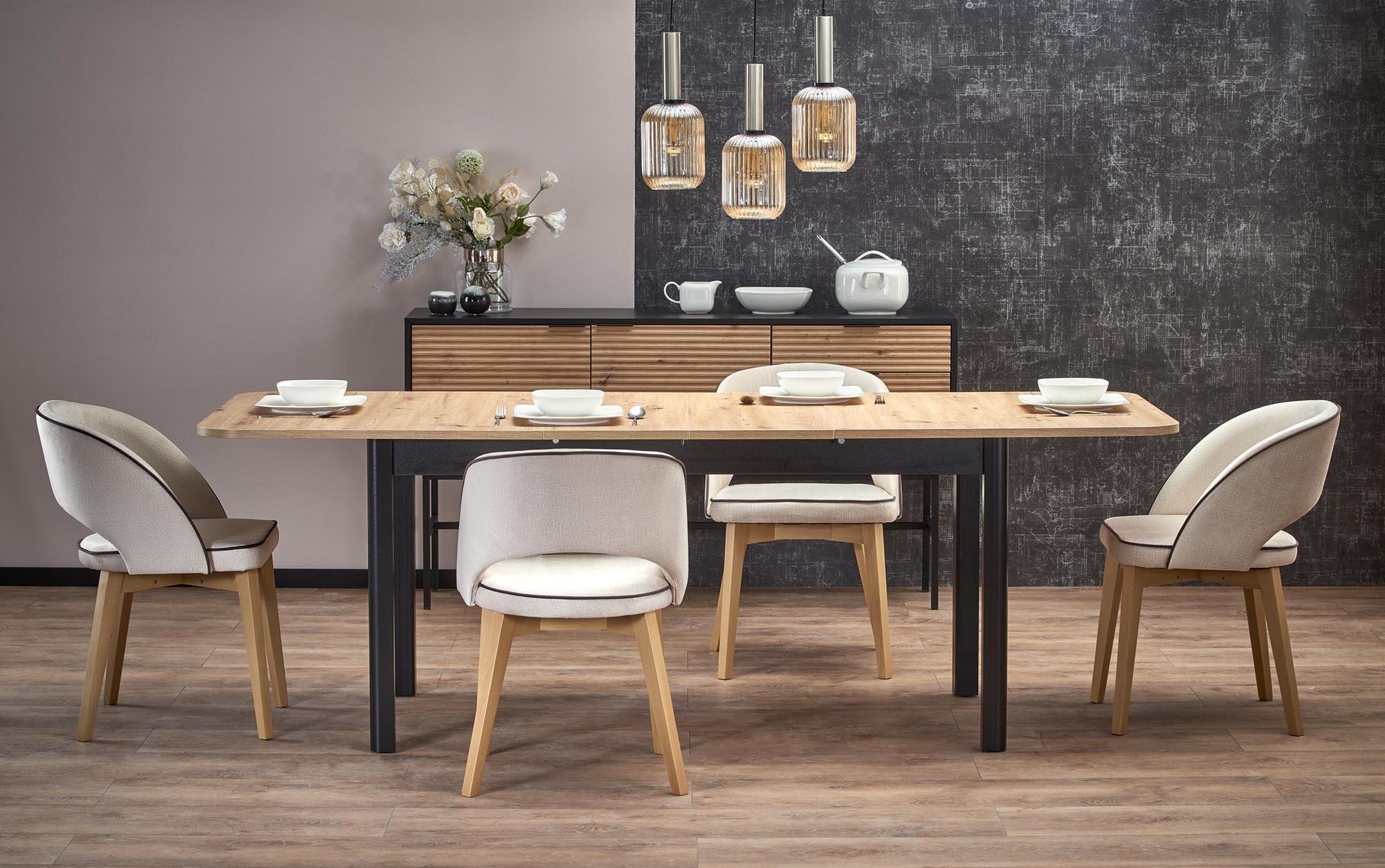 Kitchen Table Auckland | size: Length: 90cm, Width: 228cm, Height: 76cm | color: Black/Oak | image: 9 | variant: 1003127