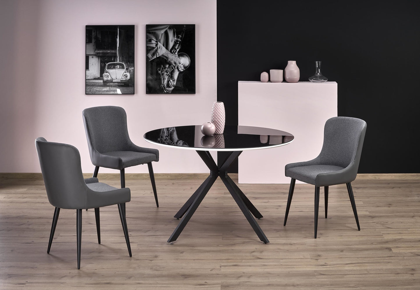 Kitchen Table Avelar | size: Length: 120cm, Width: 120cm, Height: 76cm, Diameter: 120cm | color: White/Black | image: 7 | variant: 1011228
