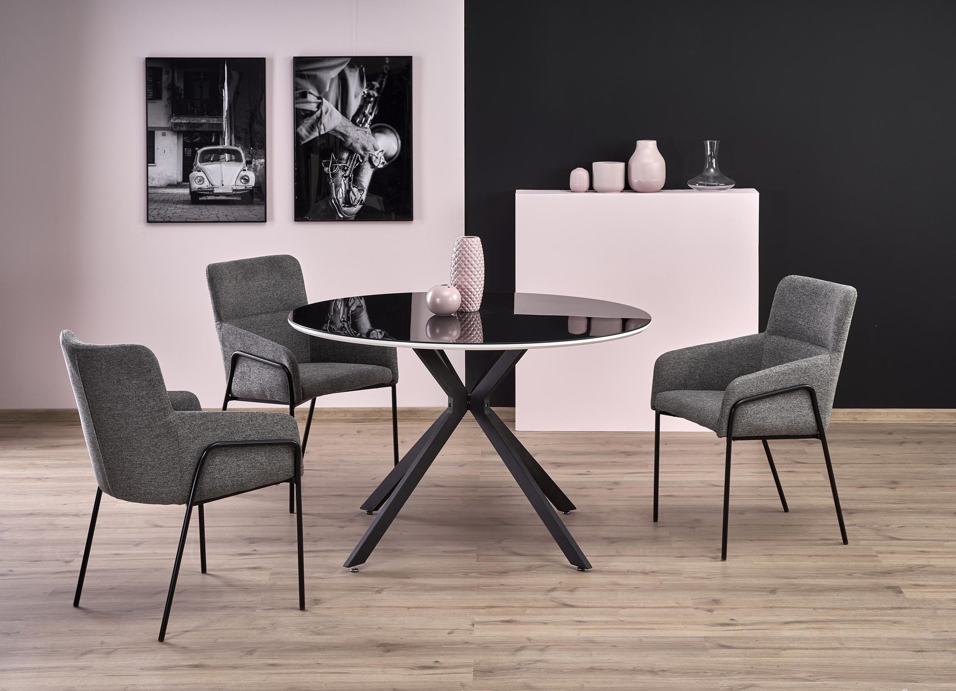 Kitchen Table Avelar | size: Length: 120cm, Width: 120cm, Height: 76cm, Diameter: 120cm | color: White/Black | image: 8 | variant: 1011228