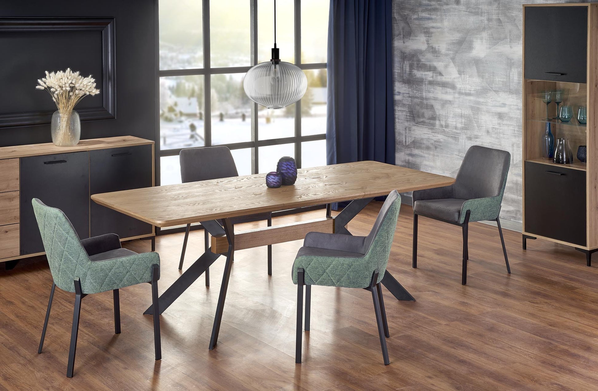 Kitchen Table Bacardi | size: Length: 90cm, Width: 220cm, Height: 76cm | color: Black/Oak | image: 3 | variant: 1012000