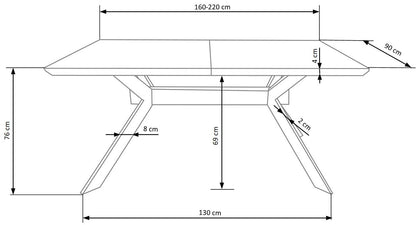 Kitchen Table Bacardi | size: Length: 90cm, Width: 220cm, Height: 76cm | color: Black/Oak | image: 9 | variant: 1012000
