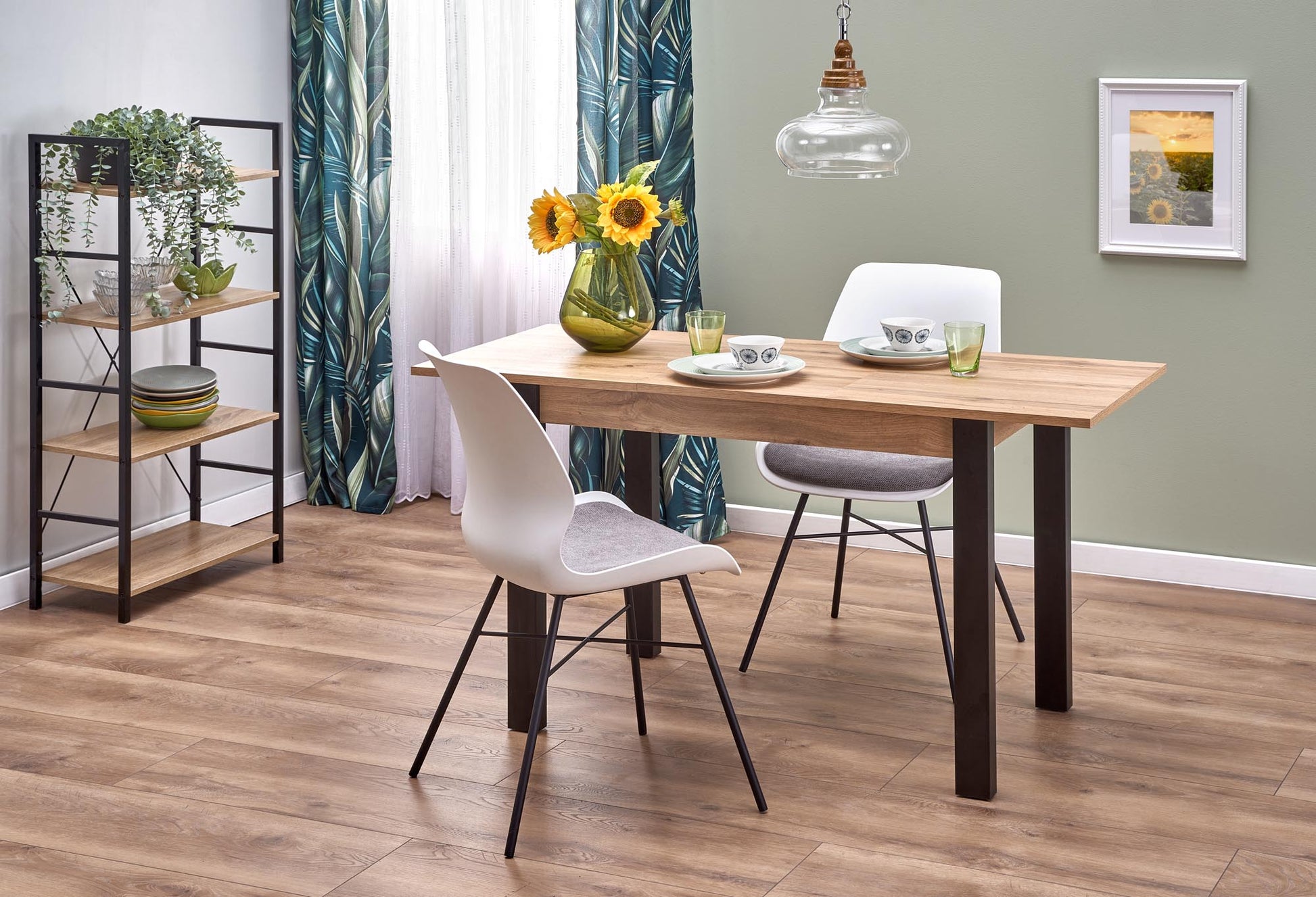 Kitchen Table Bangkok | size: Length: 60cm, Width: 135cm, Height: 75cm | color: Black/Oak | image: 6 | variant: 1003136