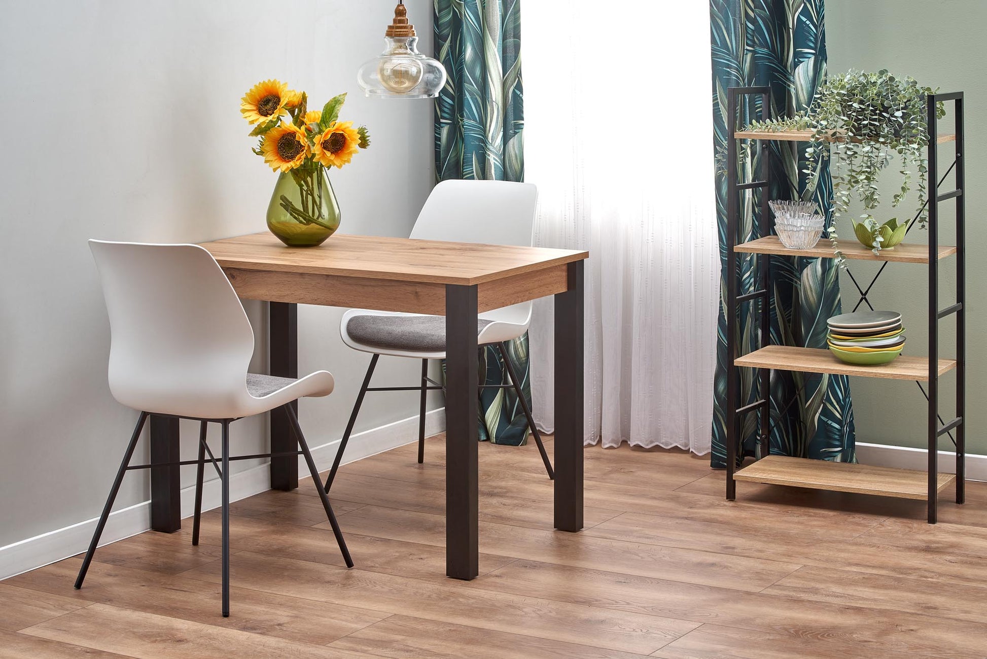 Kitchen Table Bangkok | size: Length: 60cm, Width: 135cm, Height: 75cm | color: Black/Oak | image: 7 | variant: 1003136
