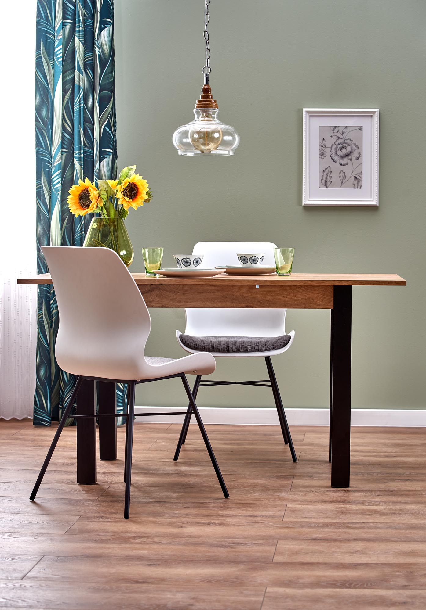 Kitchen Table Bangkok | size: Length: 60cm, Width: 135cm, Height: 75cm | color: Black/Oak | image: 9 | variant: 1003136
