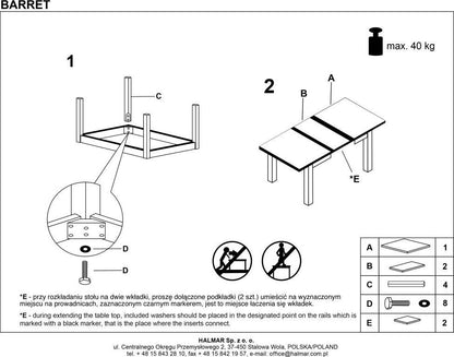 Kitchen Table Barret | size: Length: 80cm, Width: 190cm, Height: 75cm | color: White | image: 9 | variant: 1011250