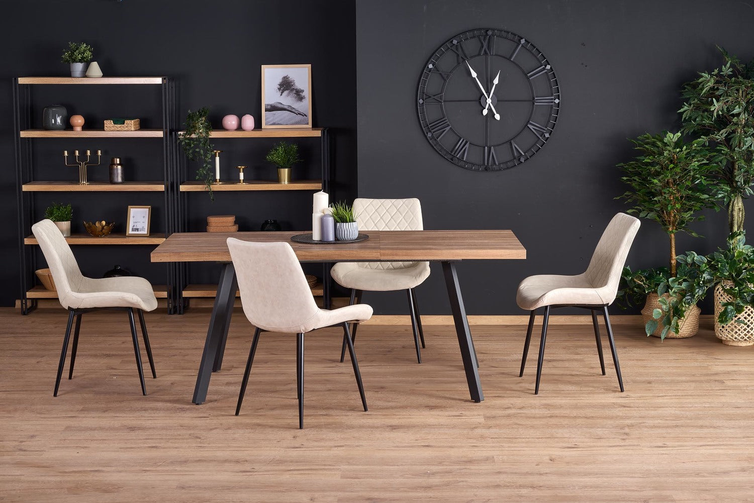 Kitchen Table Berlin 1 | size: Length: 90cm, Width: 220cm, Height: 76cm | color: Black/Walnut | image: 2 | variant: 1013009